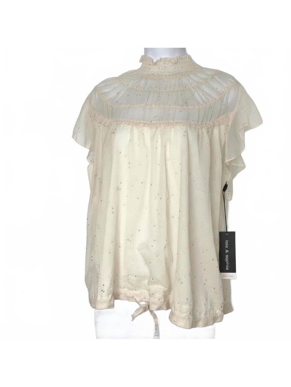 NWT Lola & Sophie Cream Studded Chiffon Mock Neck Blouse Medium $169